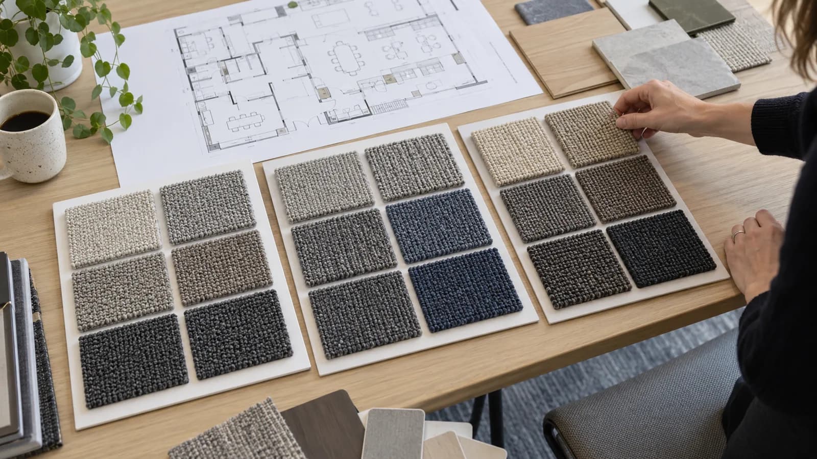Commercial carpet tile colours in a workspace