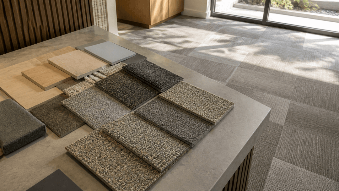 Loop and cut pile carpet textures in an office