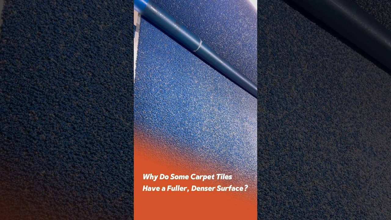 Original UNIJOY video cover with blue carpet pile and the title Why Do Some Carpet Tiles Have a Fuller, Denser Surface