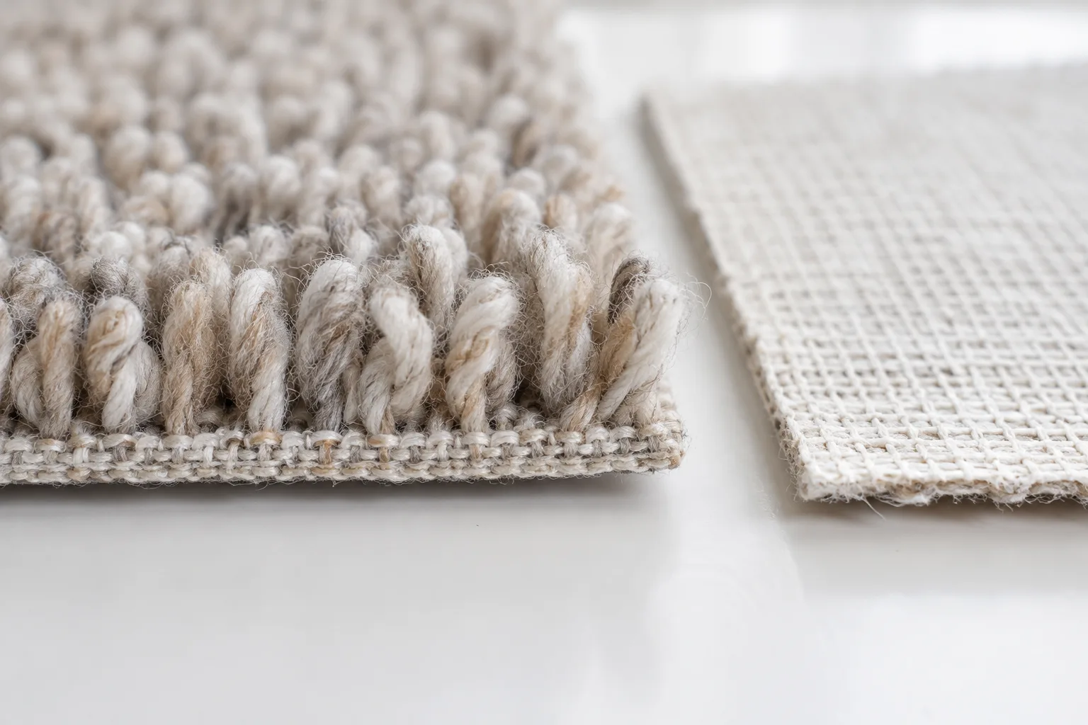 Tufted yarn loops beside a separate backing textile