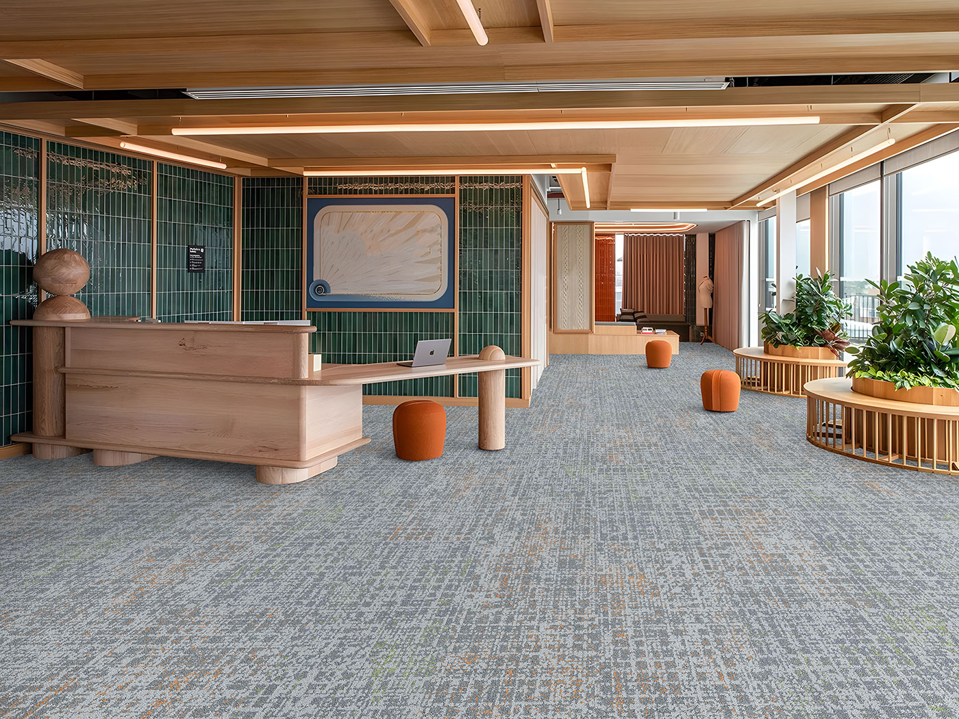 UNIJOY carpet tile application image used for visual pattern context, not as installation evidence